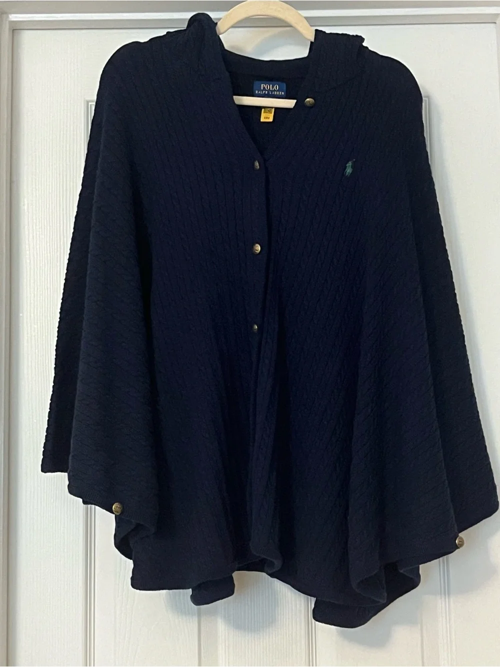 Girls 14/16 Ralph Lauren Navy Hooded Cable Knit Cape new